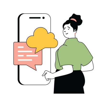 Lady showing cloud messages on smarthphone  Illustration