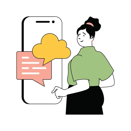 Lady showing cloud messages on smarthphone  Illustration