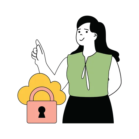 Lady showing cloud security  Illustration