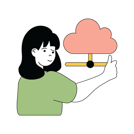 Lady showing cloud shared network  Illustration