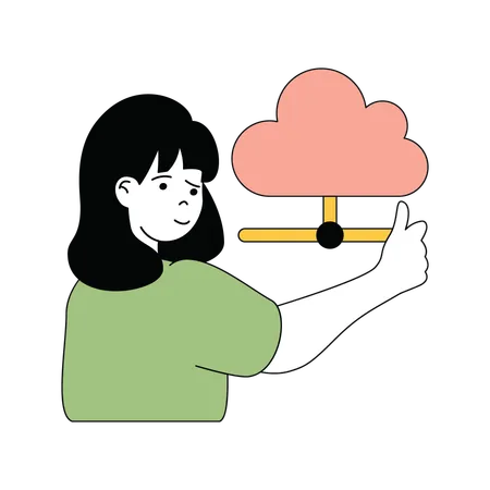 Lady showing cloud shared network  Illustration