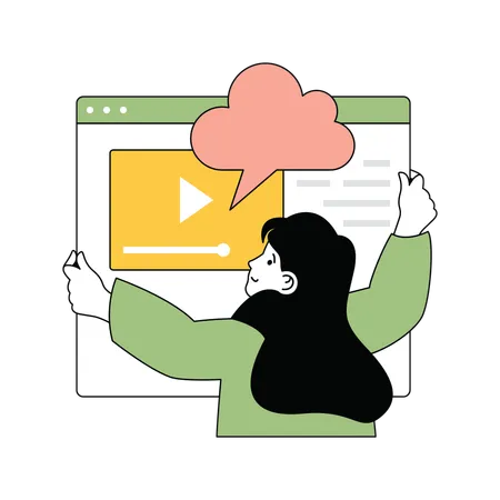Lady showing cloud video on website  Illustration