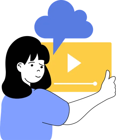 Lady showing cloud video on website  Illustration