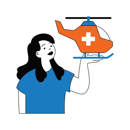 Lady showing medical emergency helicopter  Illustration