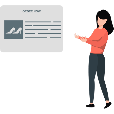 Lady showing online buy shoes  Illustration