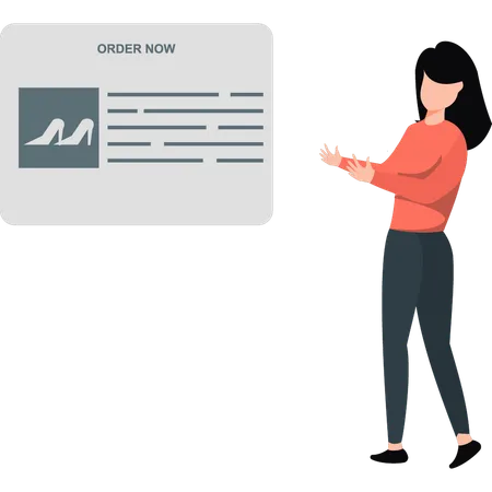 Lady showing online buy shoes  Illustration