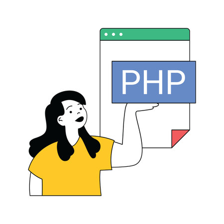 Lady showing php webpage file  イラスト