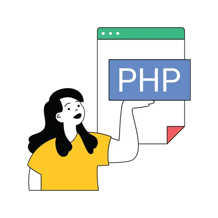 Lady showing php webpage file  イラスト