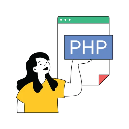 Lady showing php webpage file  Illustration