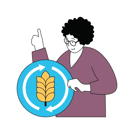 Lady showing recycle plant system  Illustration