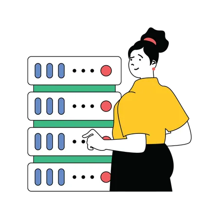 Lady showing server rack  イラスト