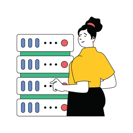 Lady showing server rack  Illustration