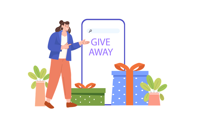 Lady showing shopping giveaway  Illustration