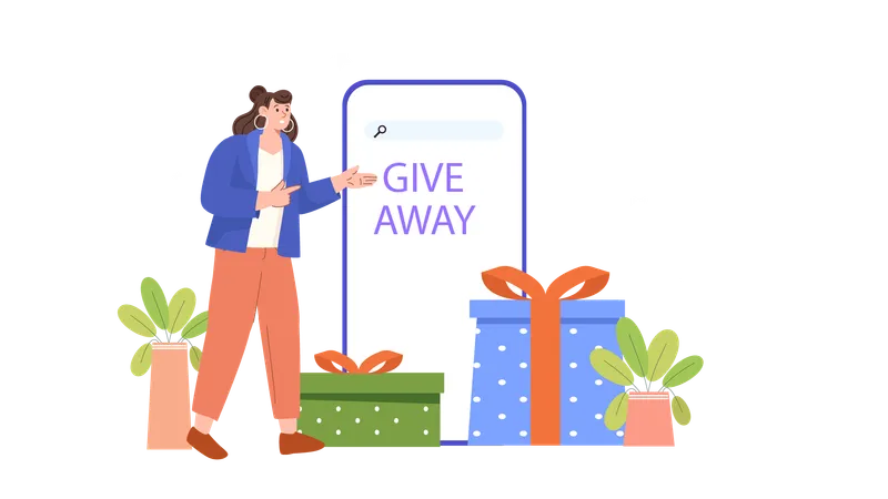 Lady showing shopping giveaway  Illustration