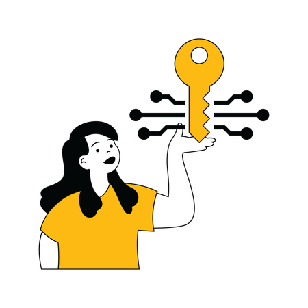 Lady showing system key  Illustration