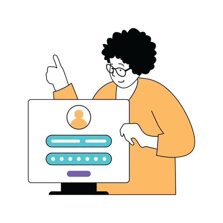 Lady showing user account detail  Illustration