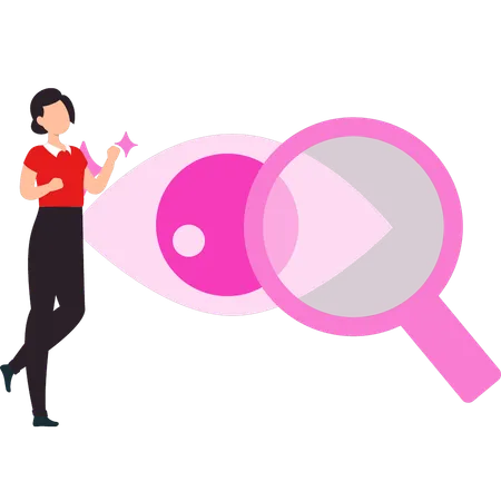 Girl Showing Vision For Magnifying Search Illustration