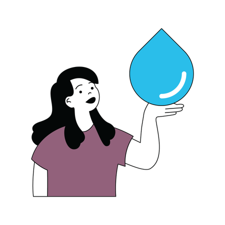 Lady showing water drop  Illustration