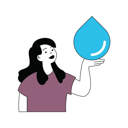 Lady showing water drop  Illustration