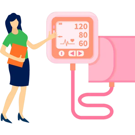 Lady shows blood pressure readings  Illustration