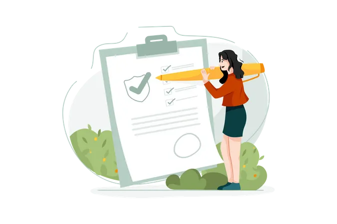 Lady Signing Insurance Policy paper  Illustration