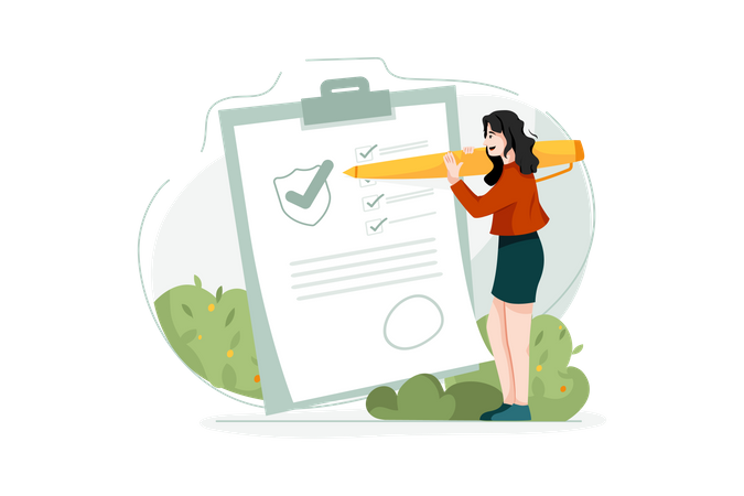 Lady Signing Insurance Policy paper  Illustration