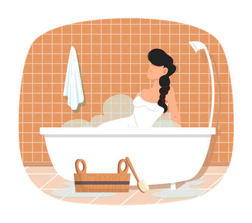 Lady sitting in bathtub with hot water Illustration