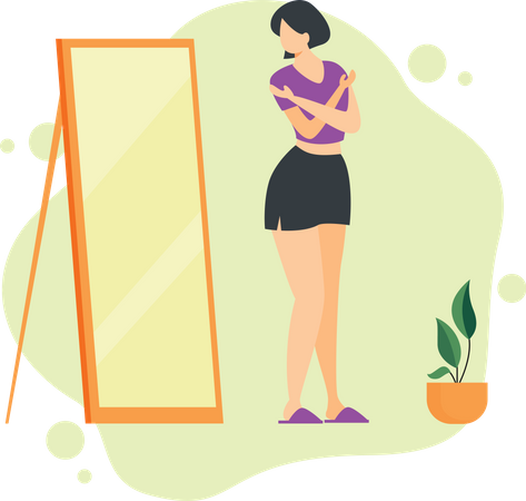 Lady Standing Front of Mirror Illustration