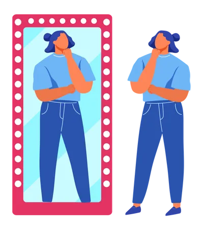Lady standing front of mirror Illustration