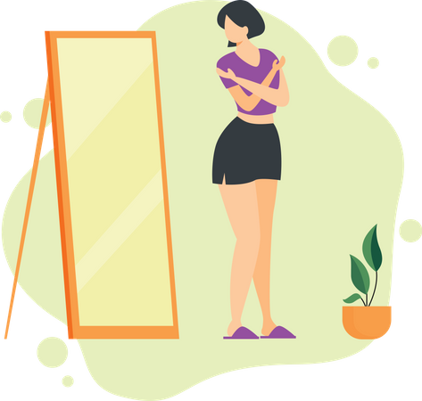 Lady Standing Front of Mirror  Illustration