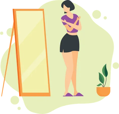 Lady Standing Front of Mirror  Illustration