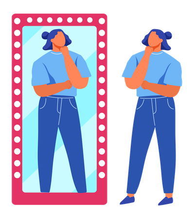 Lady standing front of mirror  Illustration