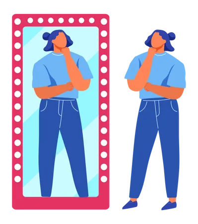 Lady standing front of mirror  Illustration