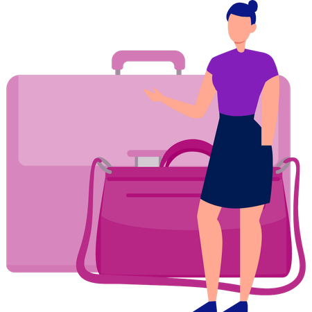 Lady standing with travel baggage  Illustration