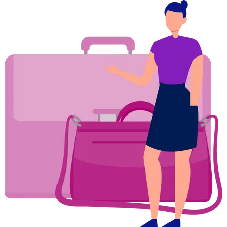 Lady standing with travel baggage  Illustration