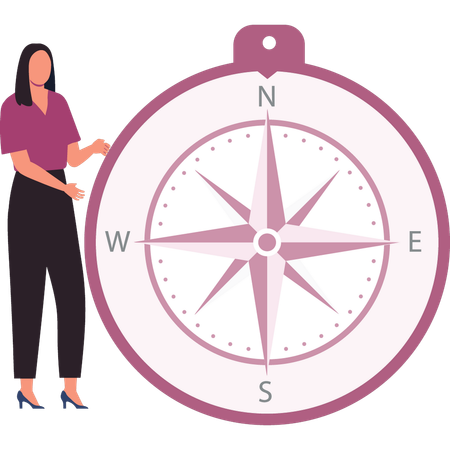 Lady stands by a compass  Illustration