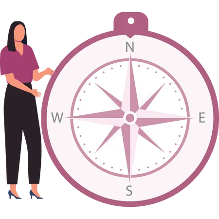 Lady stands by a compass  Illustration