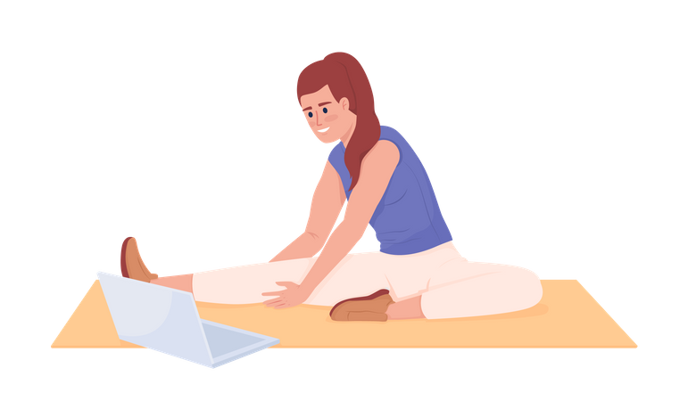 Lady stretching legs with video lesson  Illustration