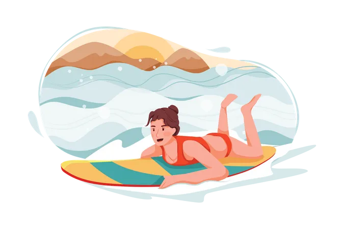 Lady Surfing in sea Illustration
