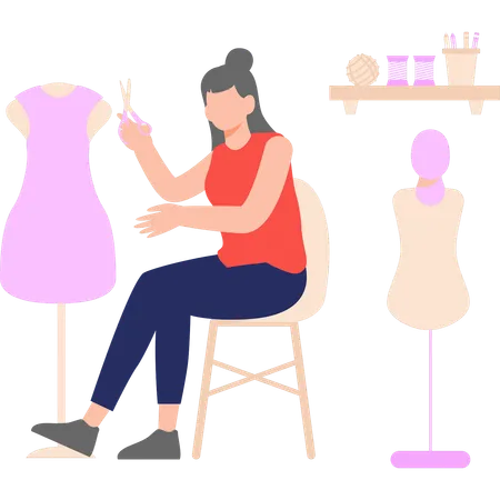 A Lady Tailor Is Cutting A Dress Illustration