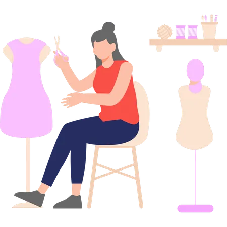 Lady tailor is cutting a dress  Illustration