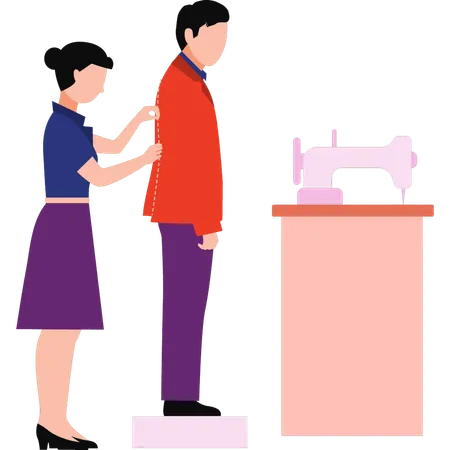 Lady tailor is measuring clothes  Illustration