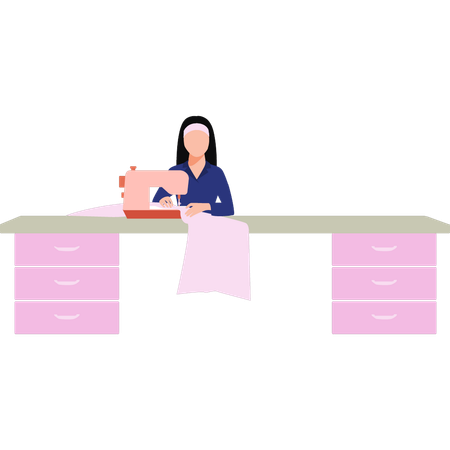 Lady tailor is sewing the clothes  Illustration