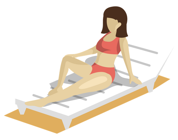 Lady taking sun bath sitting on beach  Illustration