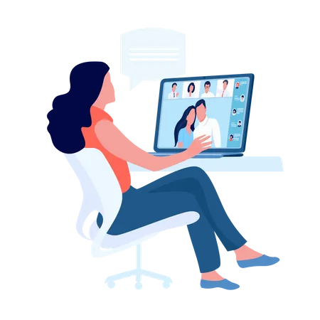Lady talking with people on video call meeting  Illustration