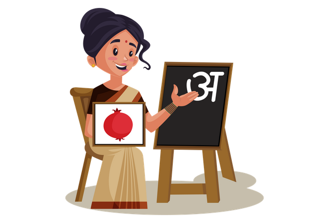 Lady teacher teaching on Blackboard  Illustration