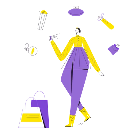 Lady testing and buying perfumes  Illustration