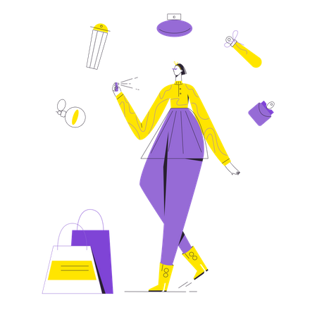 Lady testing and buying perfumes  Illustration