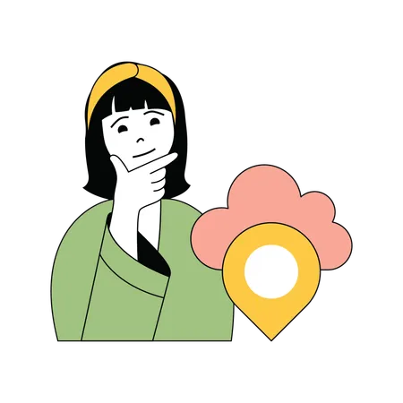 Lady thinking about cloud location  Illustration