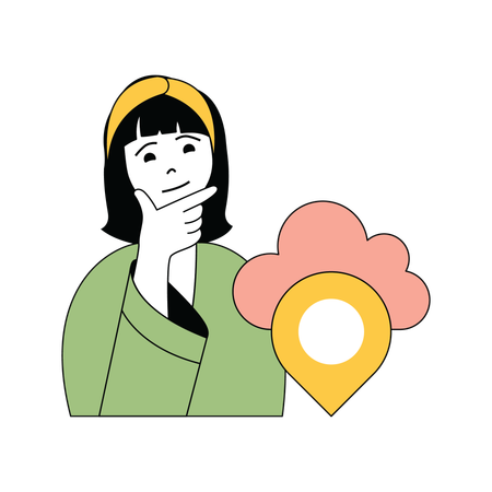 Lady thinking about cloud location  Illustration